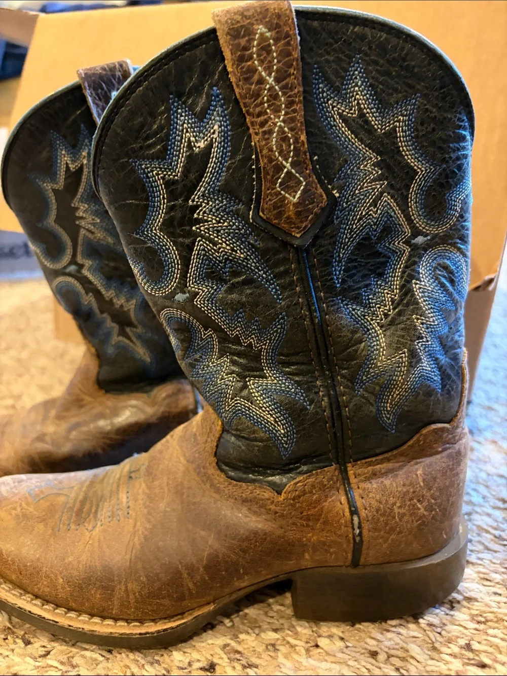 Ariat Brown Leather & Blue Stitch Kids Cowboy Boots